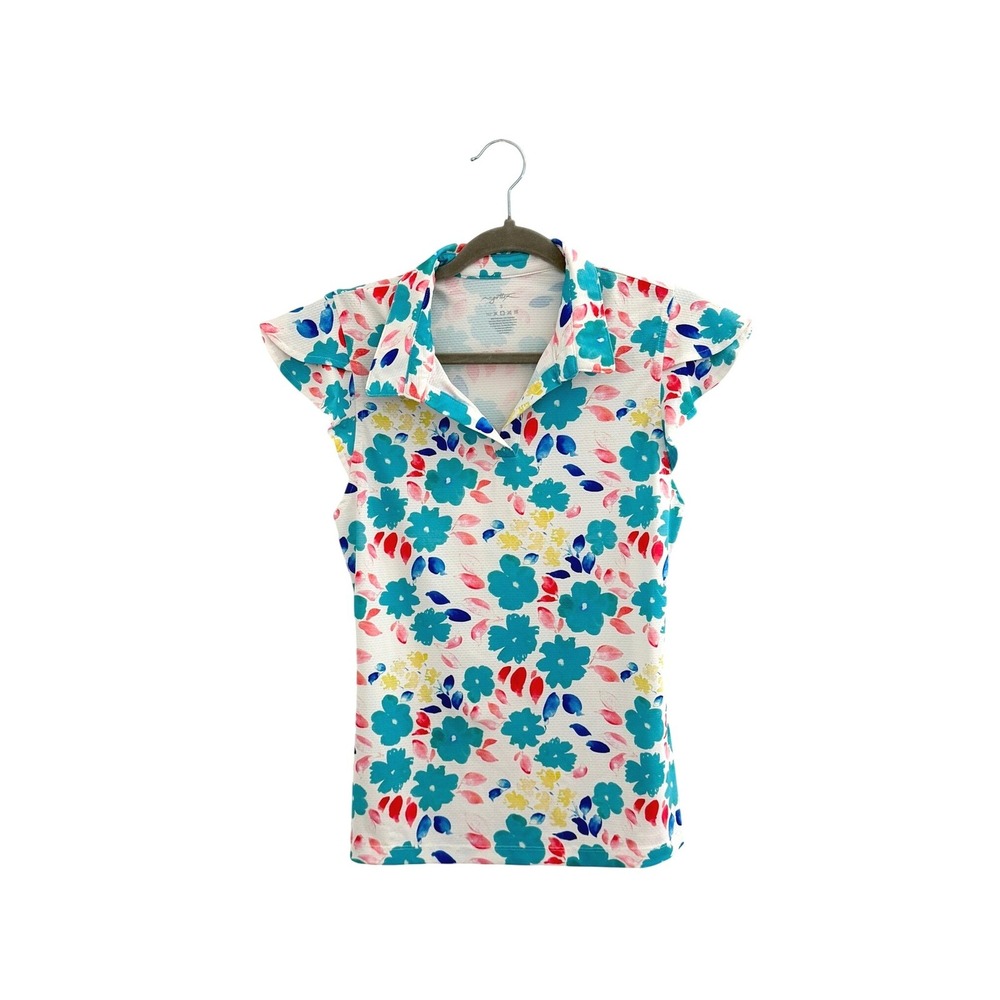 Gottex Golf Tennis Floral Sport Polo Shirt White Teal Pink S - Picture 2 of 7